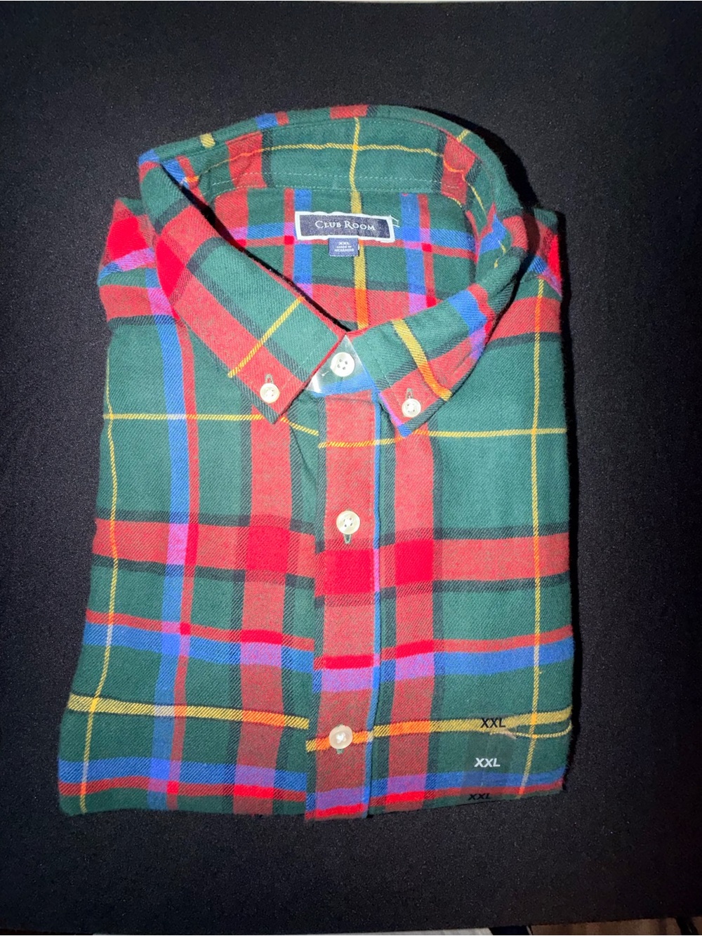 Club Room Buffalo Plaid Long Sleeve Flannel Button Down Shirt Men's Green Sz XXL
